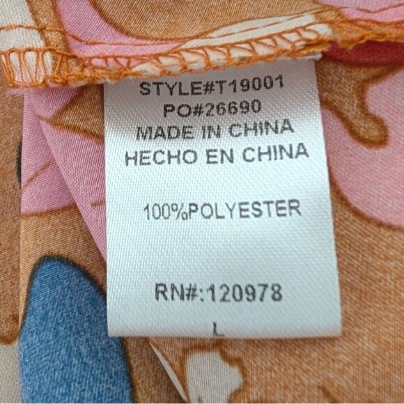 Entro Floral Vibrant Blooms Shirt Womens Size Large Orange Oversized Blouse - Picture 4 of 10